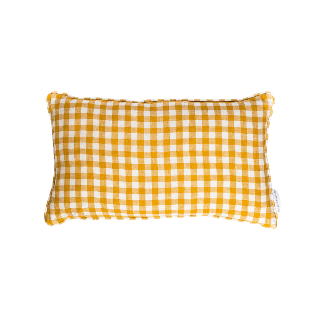 Linen Cushion in Yellow Check