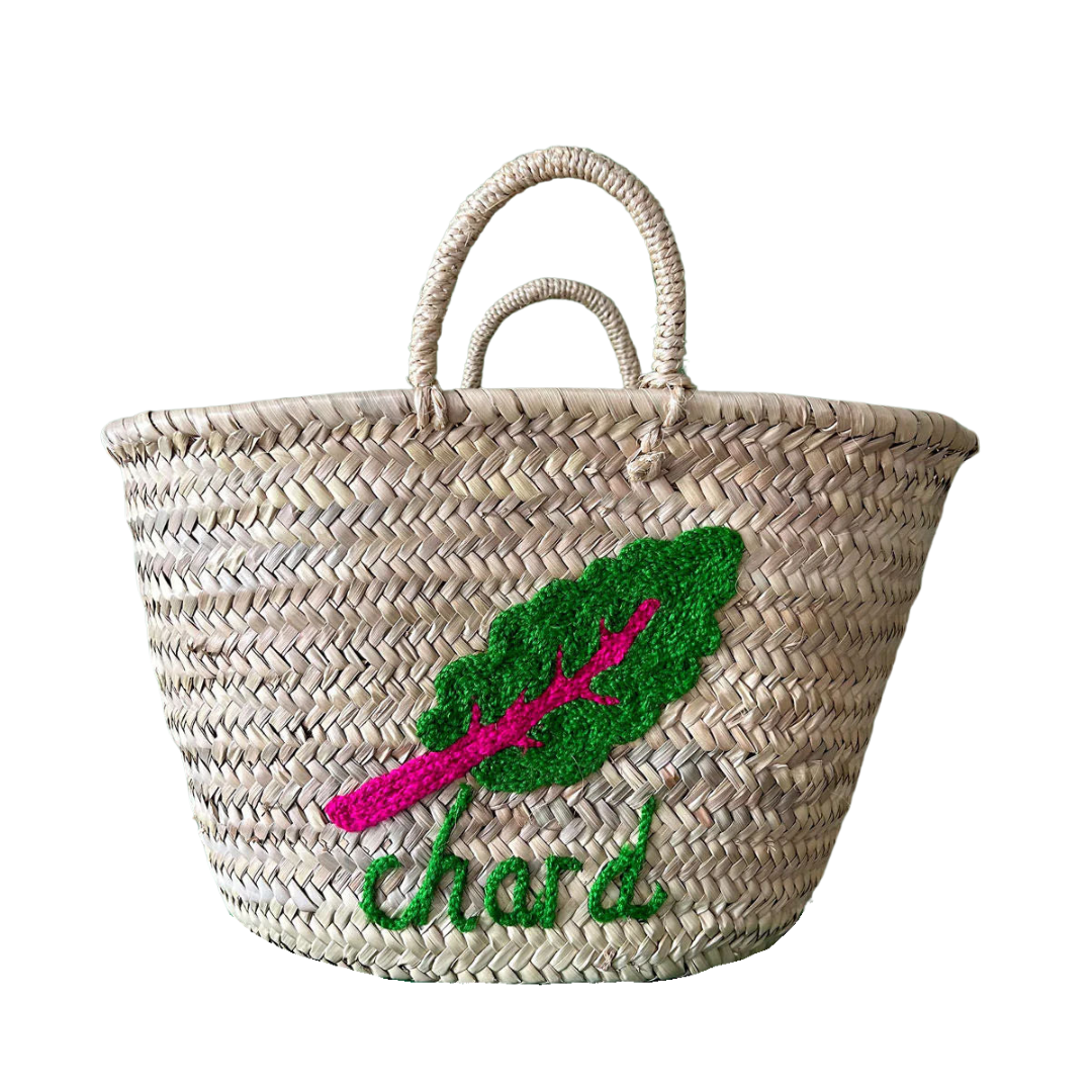 Hand Embroidered Market Basket, Chard