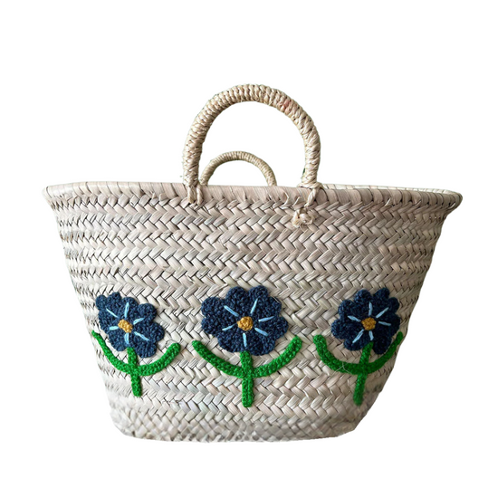 Hand Embroidered Market Basket, Daisy