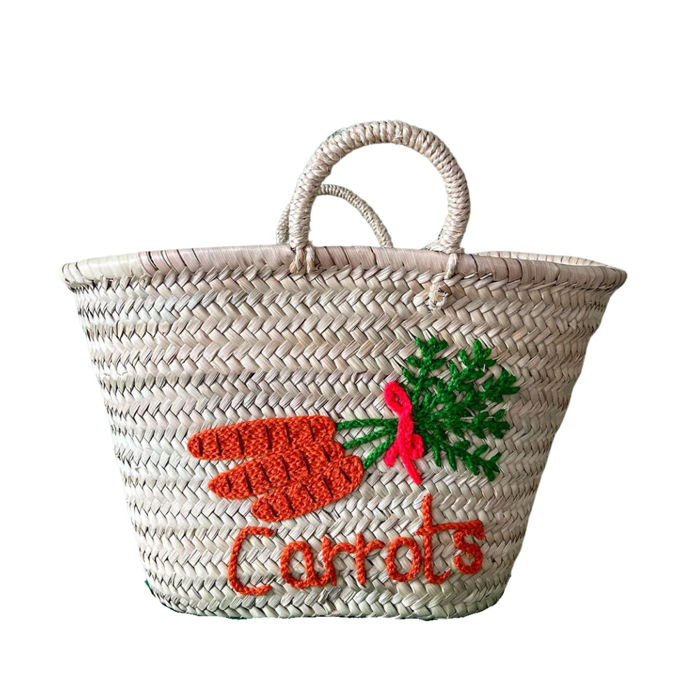 Hand Embroidered Market Basket, Carrots