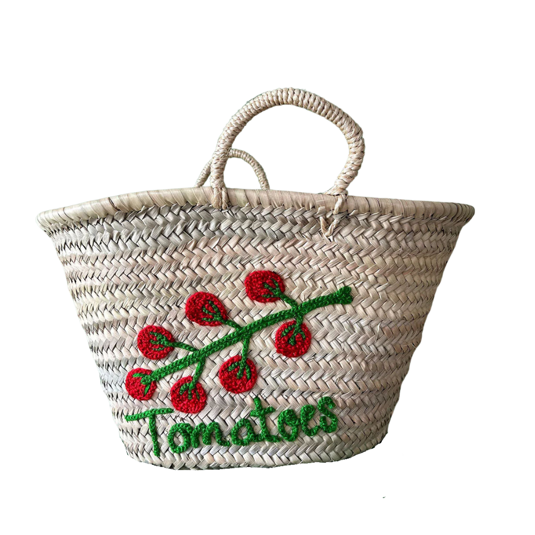 Hand Embroidered Market Basket, Tomatoes