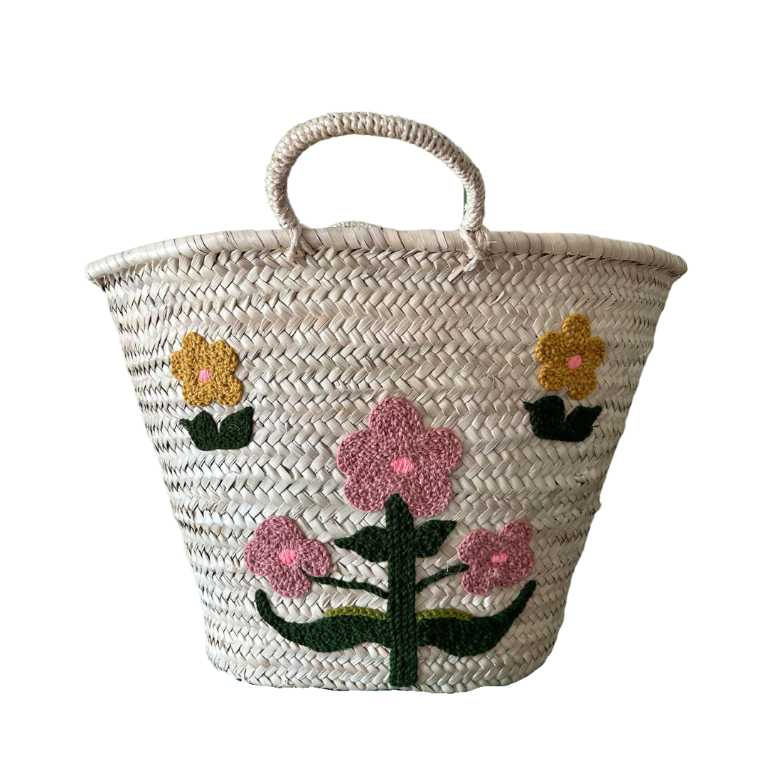 Hand Embroidered Market Basket, Posy