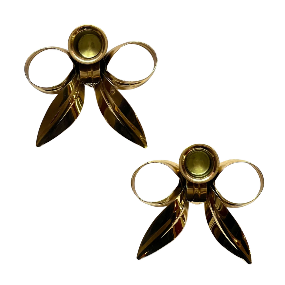 A Pair of Bow Candleholders - Brass