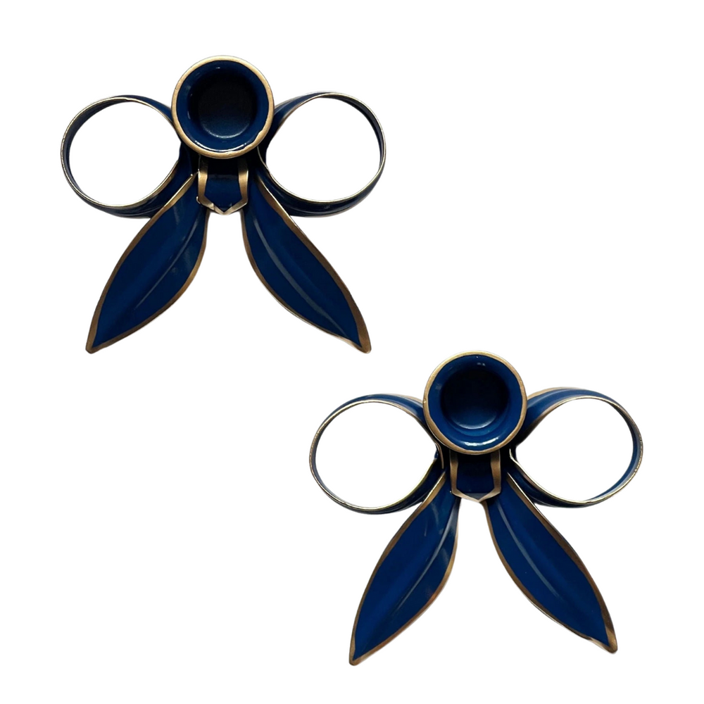 A Pair of Bow Candleholders - Navy Blue