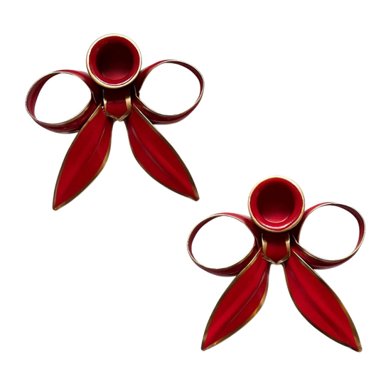 A Pair of Bow Candleholders - Ruby Red