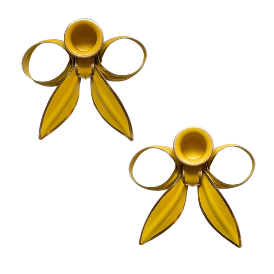 A Pair of Bow Candleholders - Sunshine Yellow