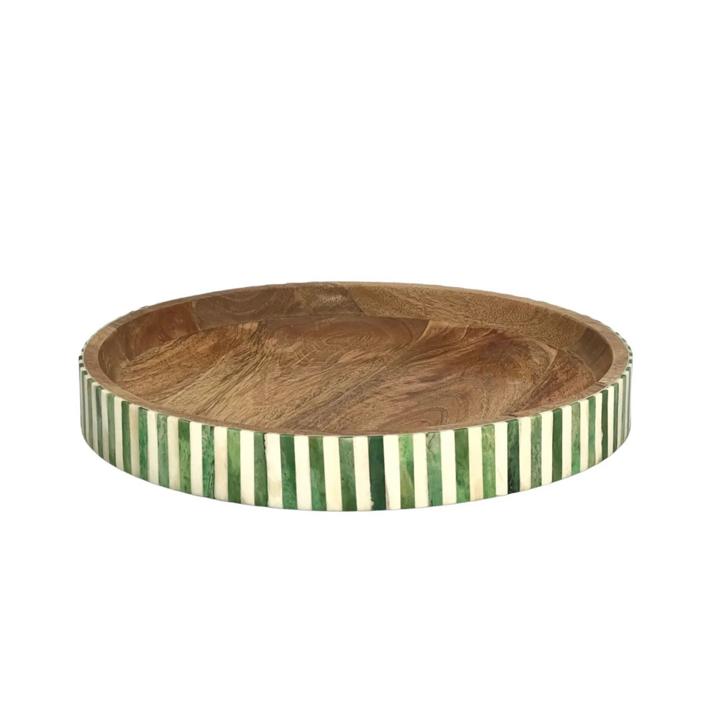 Round Inlay Tray - Green and White - Striped