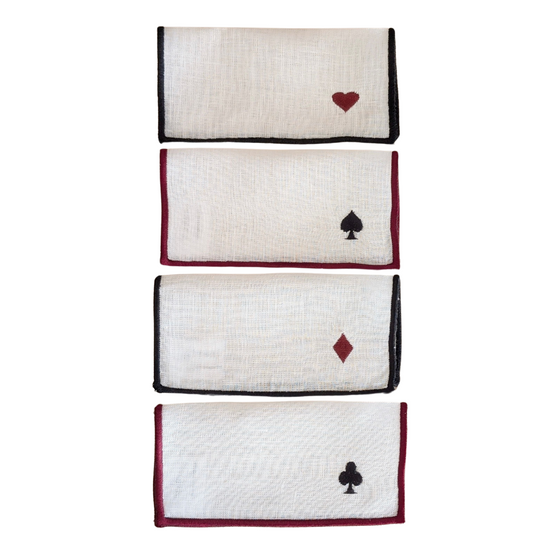 CASINO - Deck of Cards Embroidery Cocktail Napkin Set (Set of 4)