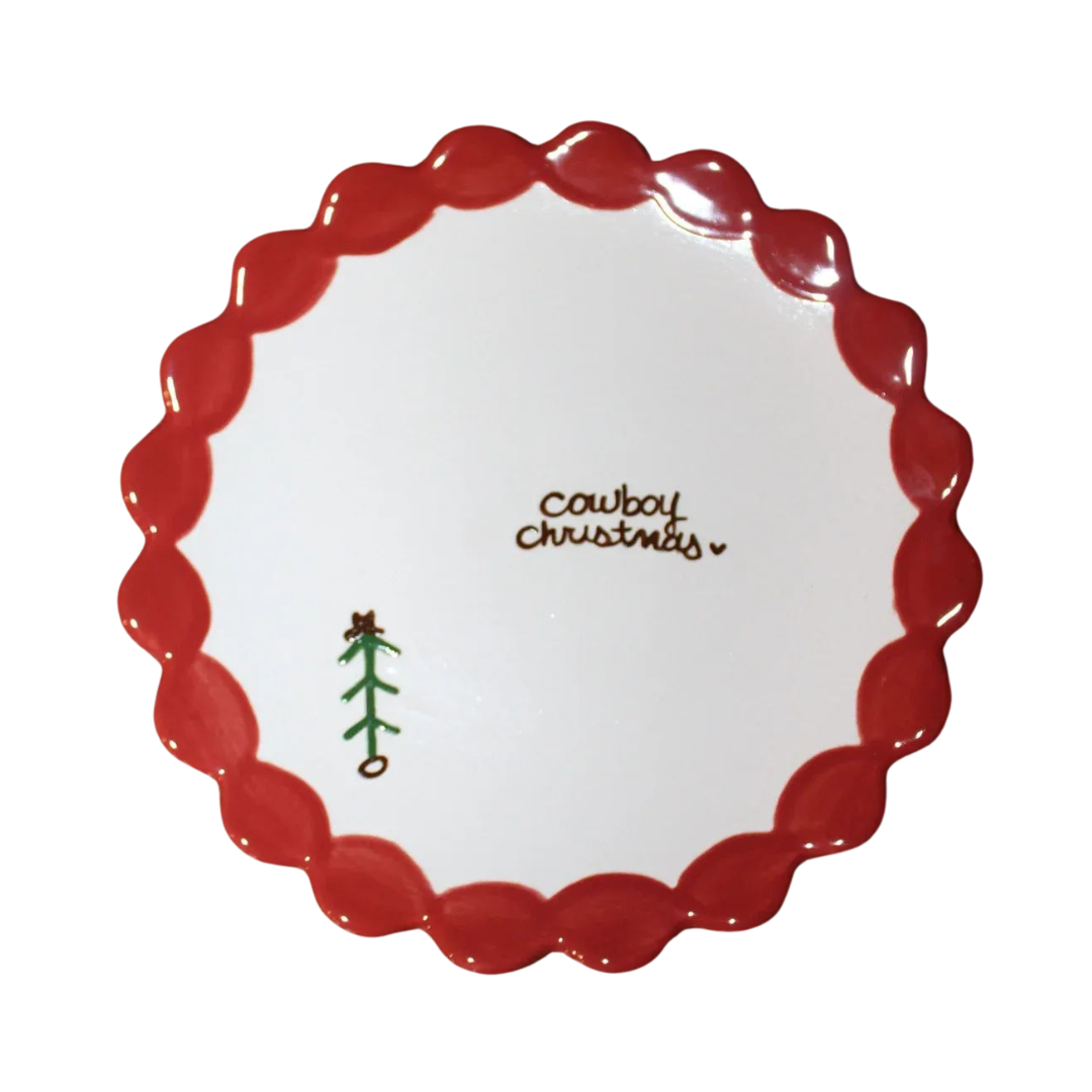 "Cowboy christmas" Scalloped Edge Dessert Plate