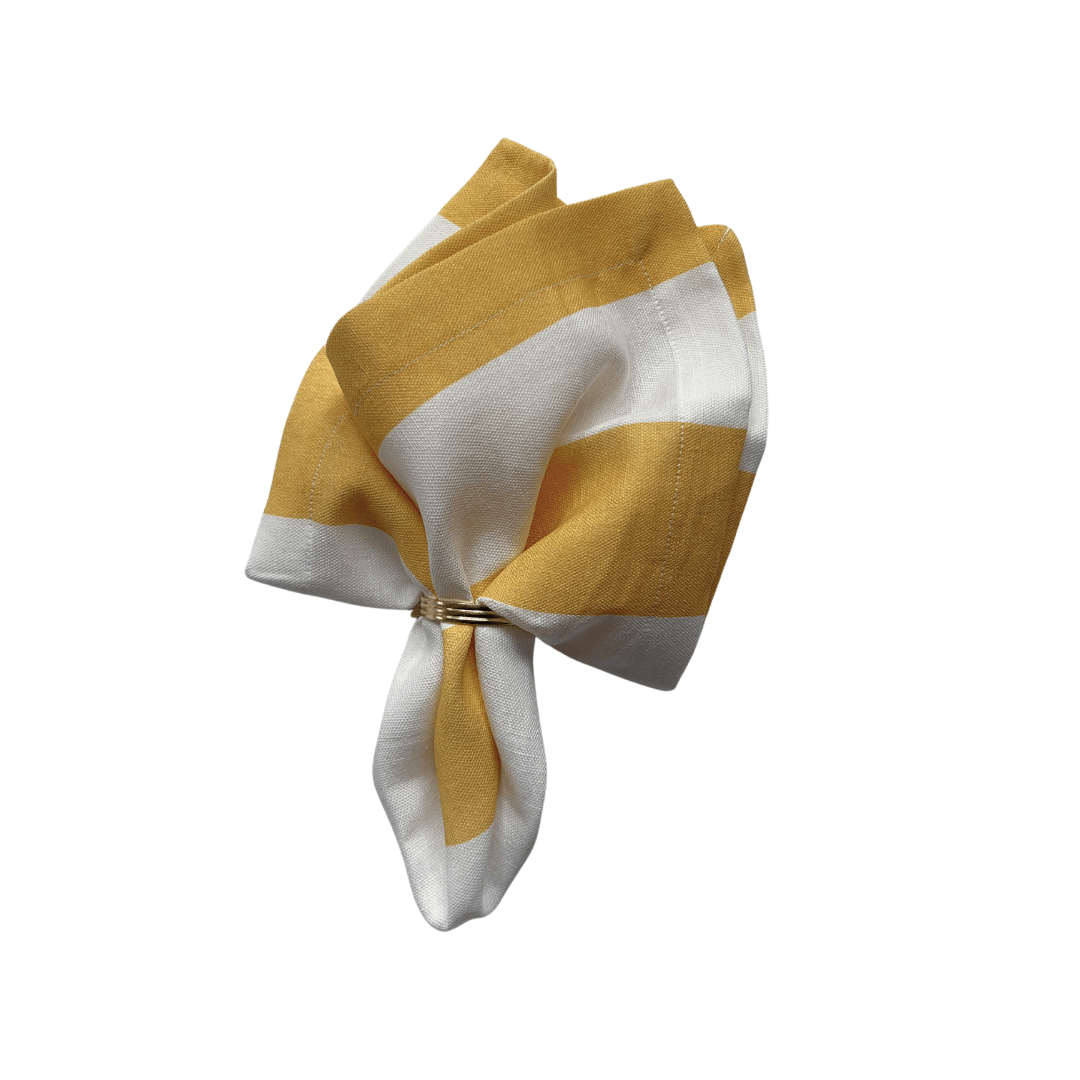 Yellow Wide Striped Linen Napkin: 4 Set