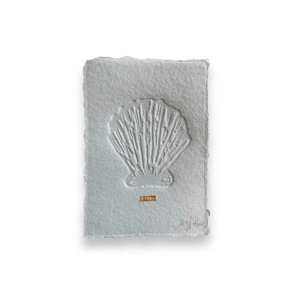 Limited Edition Shell on Blue Dusk Handmade Paper With Tin Embossing