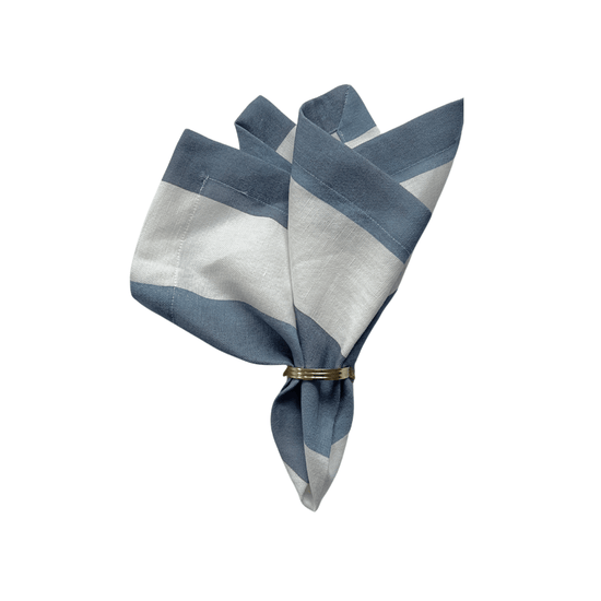 Blue Wide Striped Linen Napkin - Set of 4