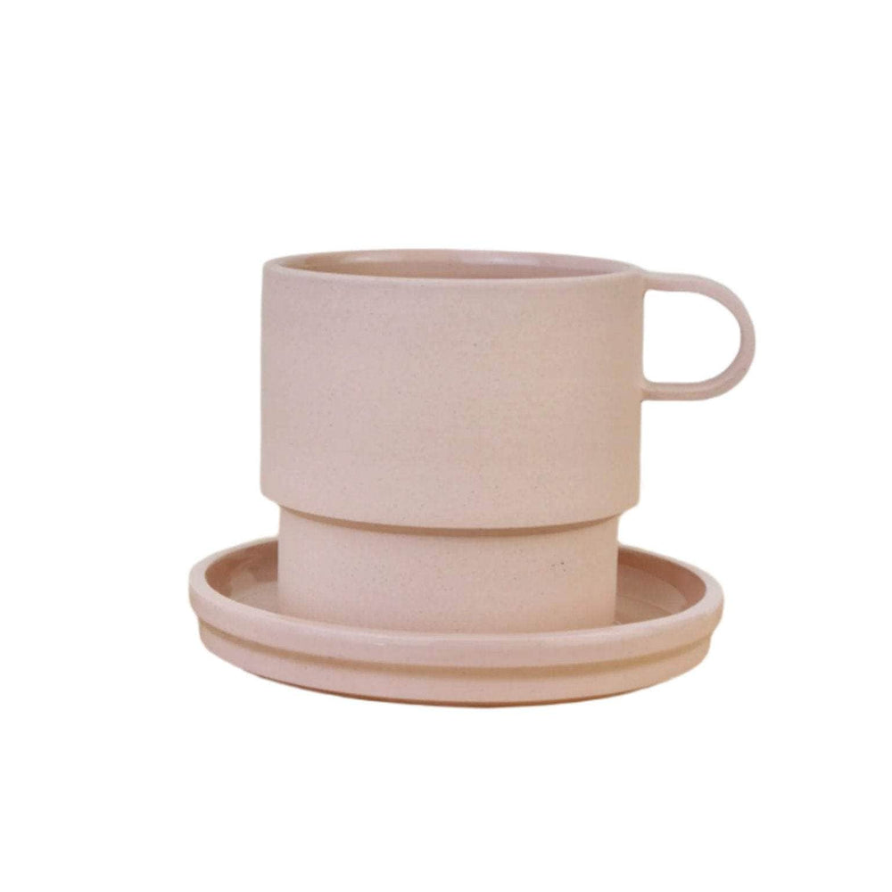 Tall Angular Mug and Saucer Set, Blush