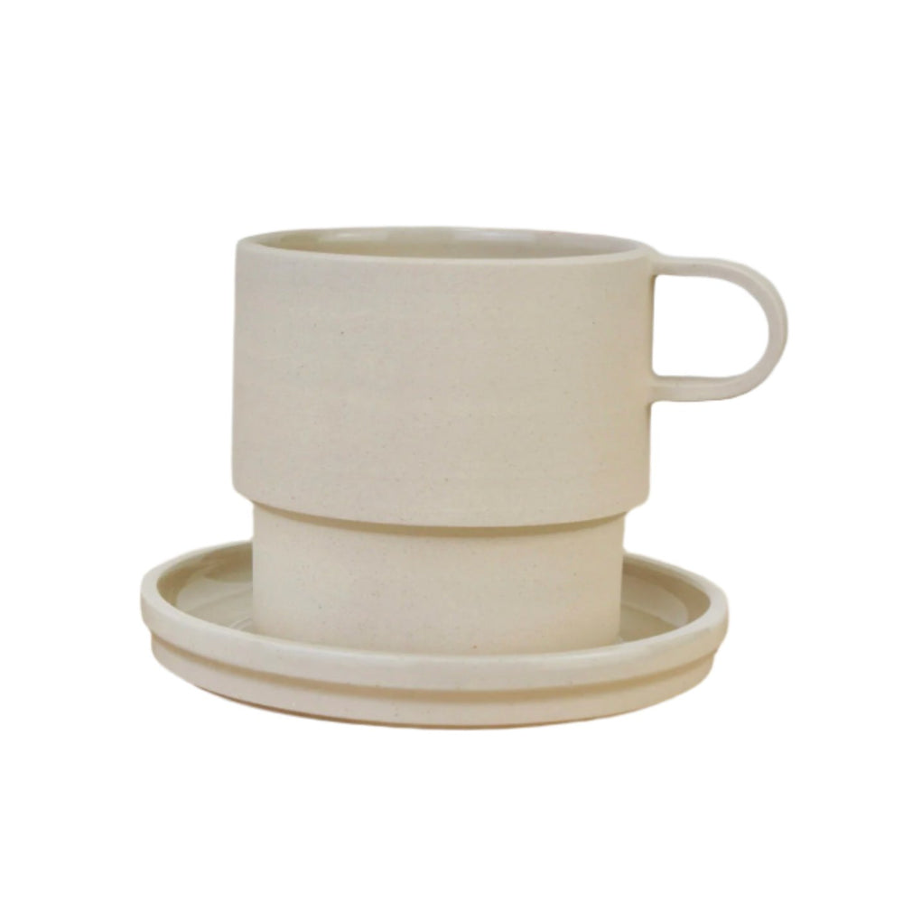 Tall Angular Mug and Saucer Set, Chalk