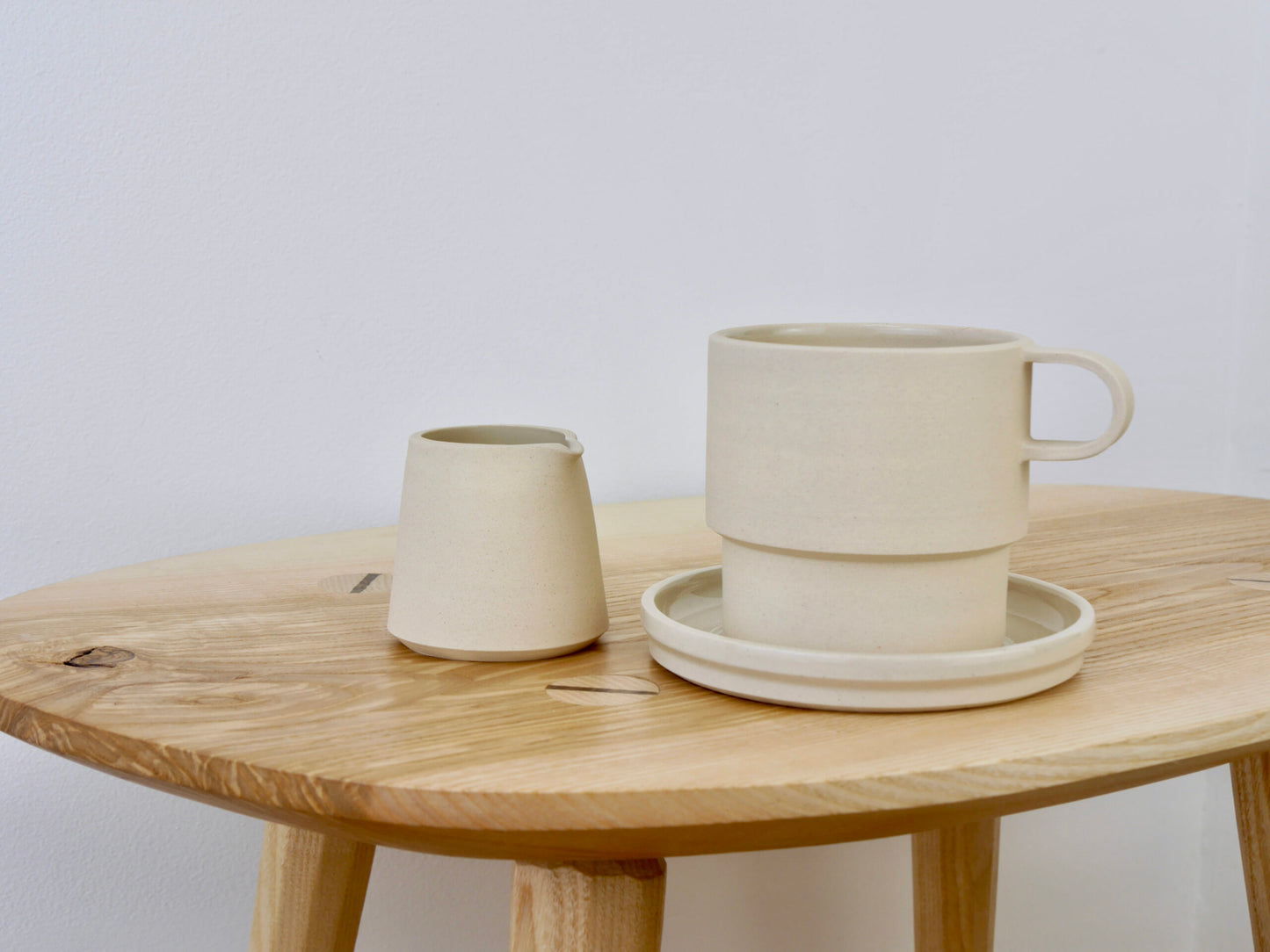 Tall Angular Mug and Saucer Set, Chalk