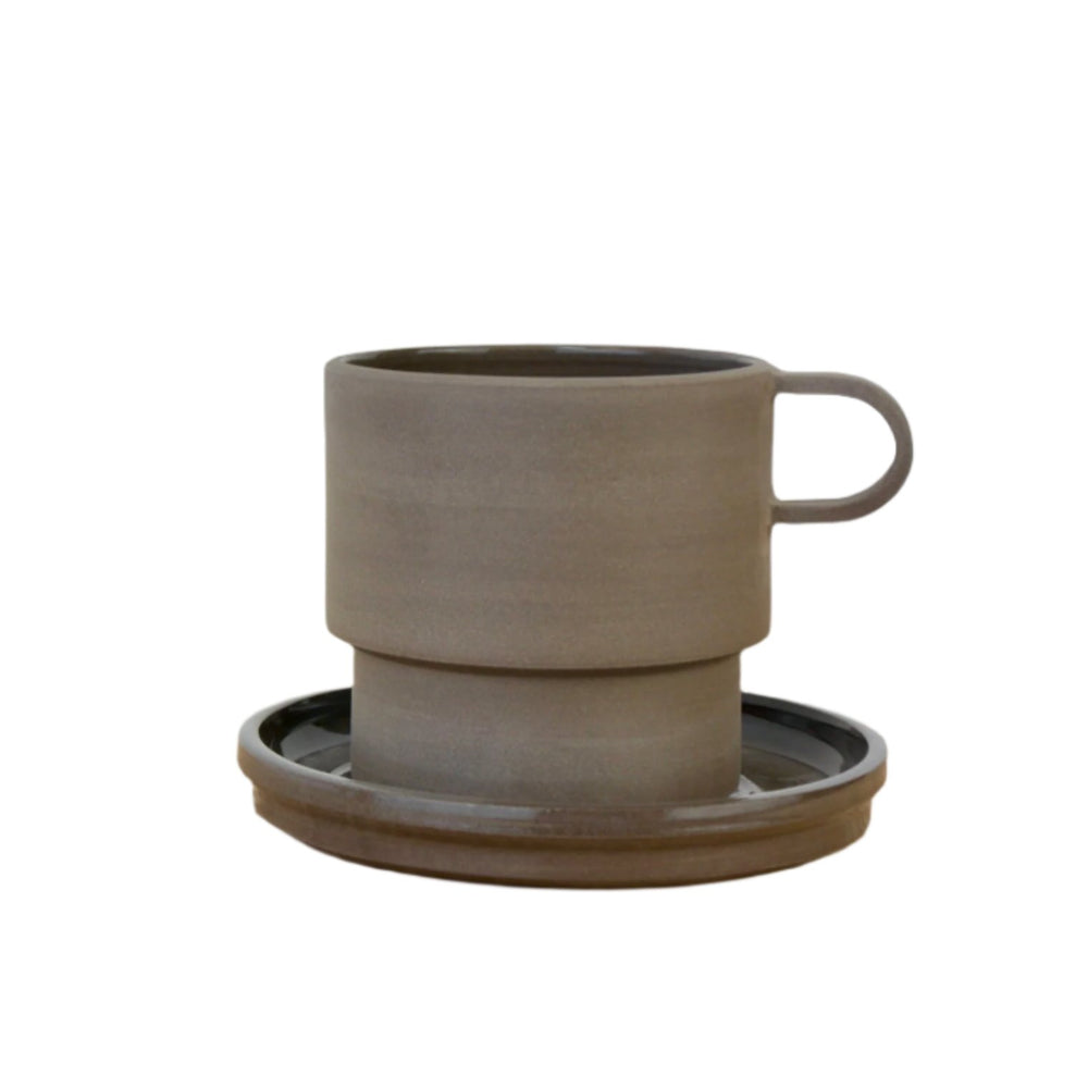 Tall Angular Mug and Saucer Set, Charcoal