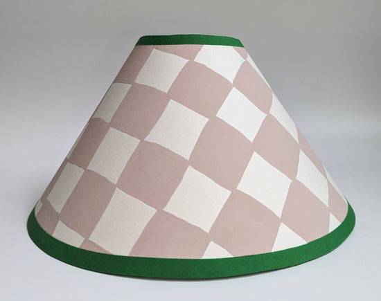 A Pair of Plaster Pink & Emerald Checkerboard Hand Painted Lampshades