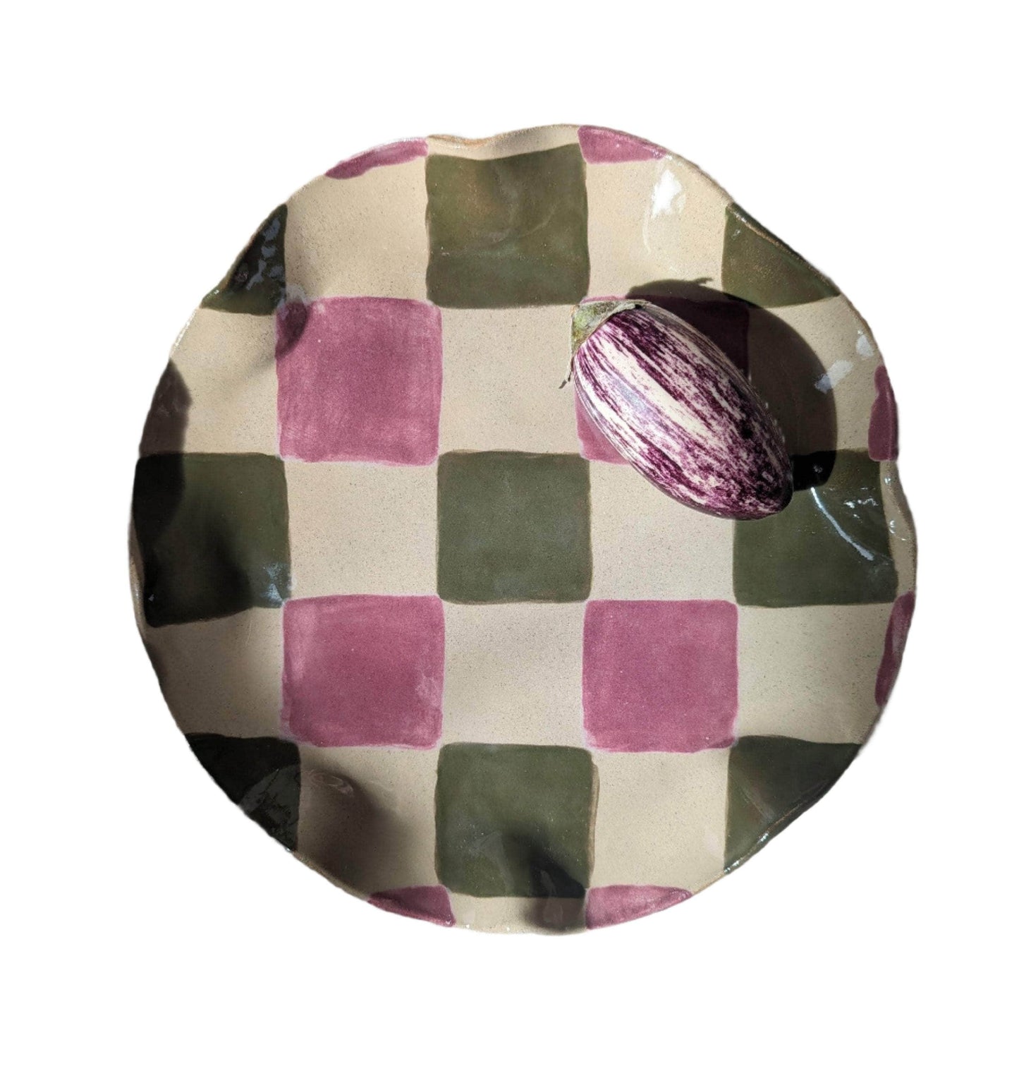 Smokey Olive & Burgundy Wavy Check Platter