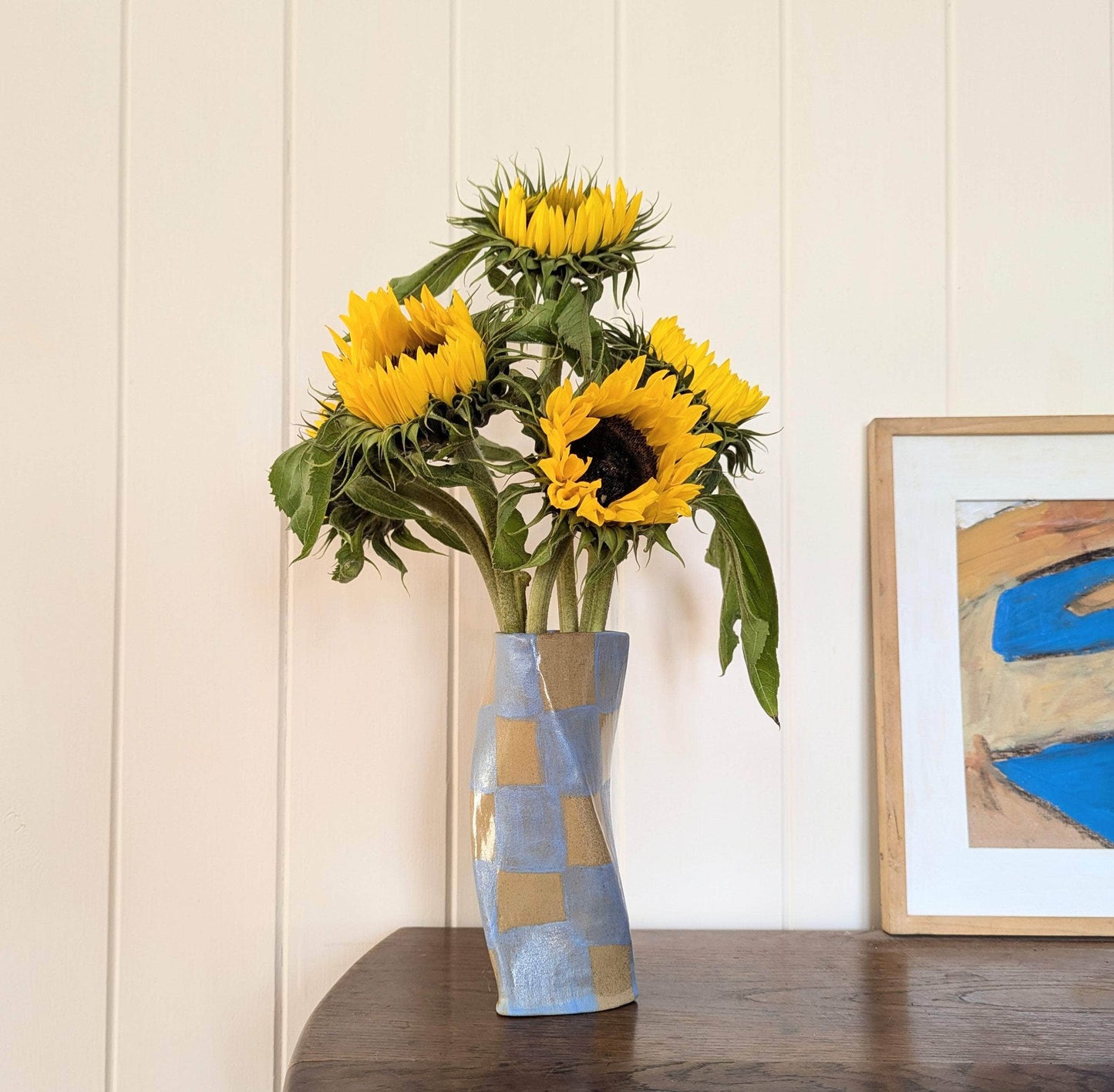 Baby Blue Check Twist Vase