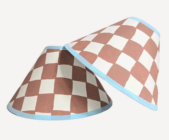 Rust & Blue Checkerboard Hand Painted Lampshade