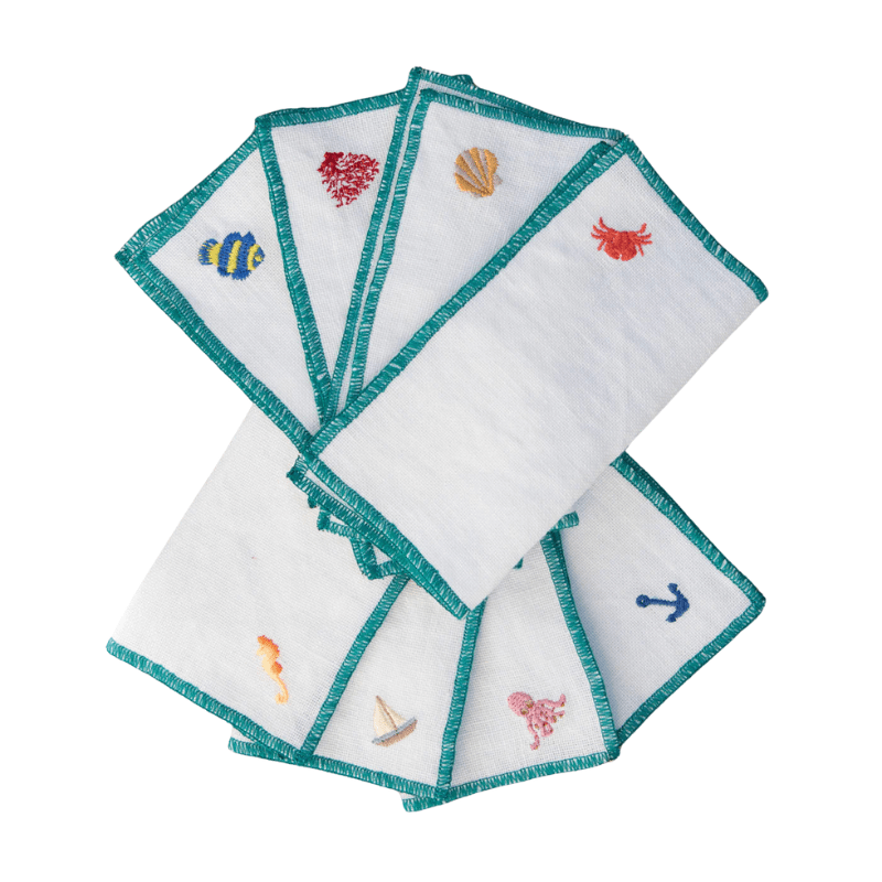 Sea Cocktail Linen Napkins - Set of 8