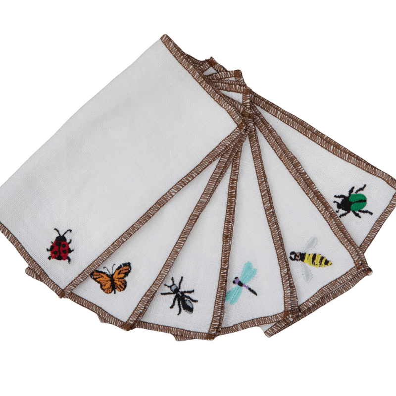 Insects Cocktail Linen Napkins - Set Of 6