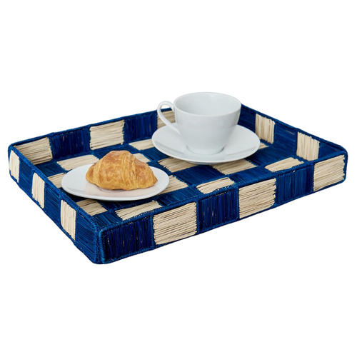 Blue Squares Rectangular Tray