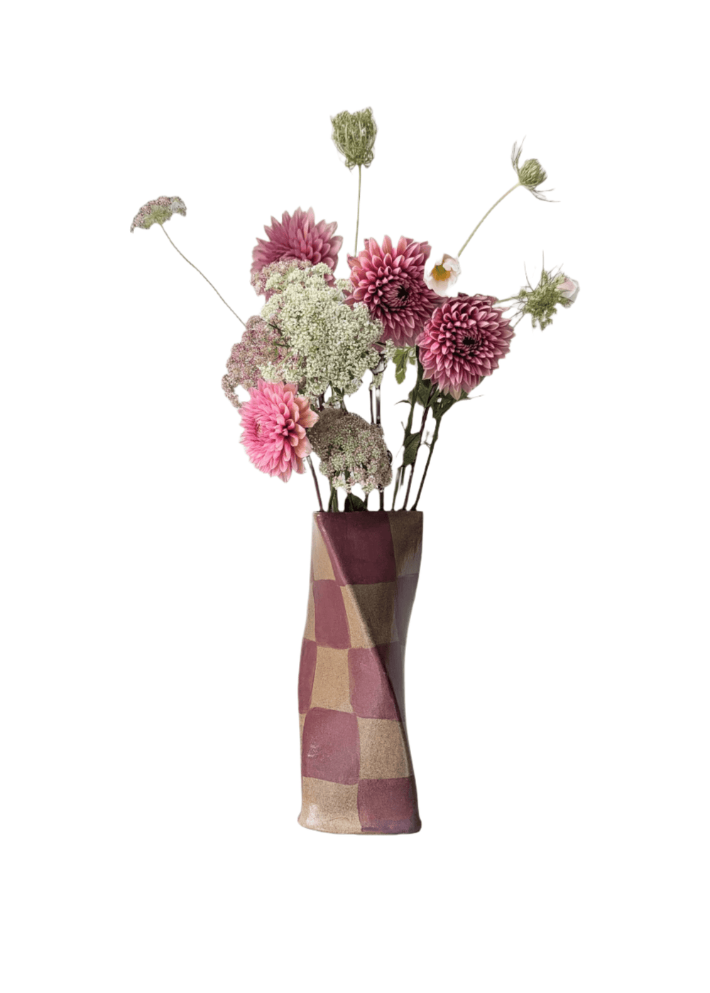 Red Wine Burgundy Check Twist Vase