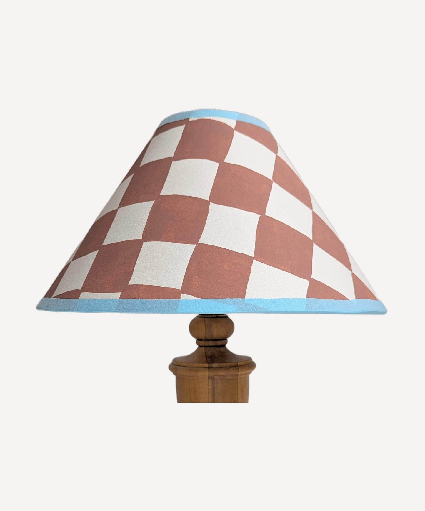 A Pair of Rust & Blue Checkerboard Hand Painted Lampshades