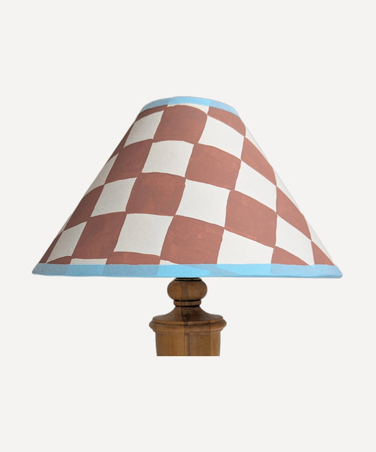 Rust & Blue Checkerboard Hand Painted Lampshade