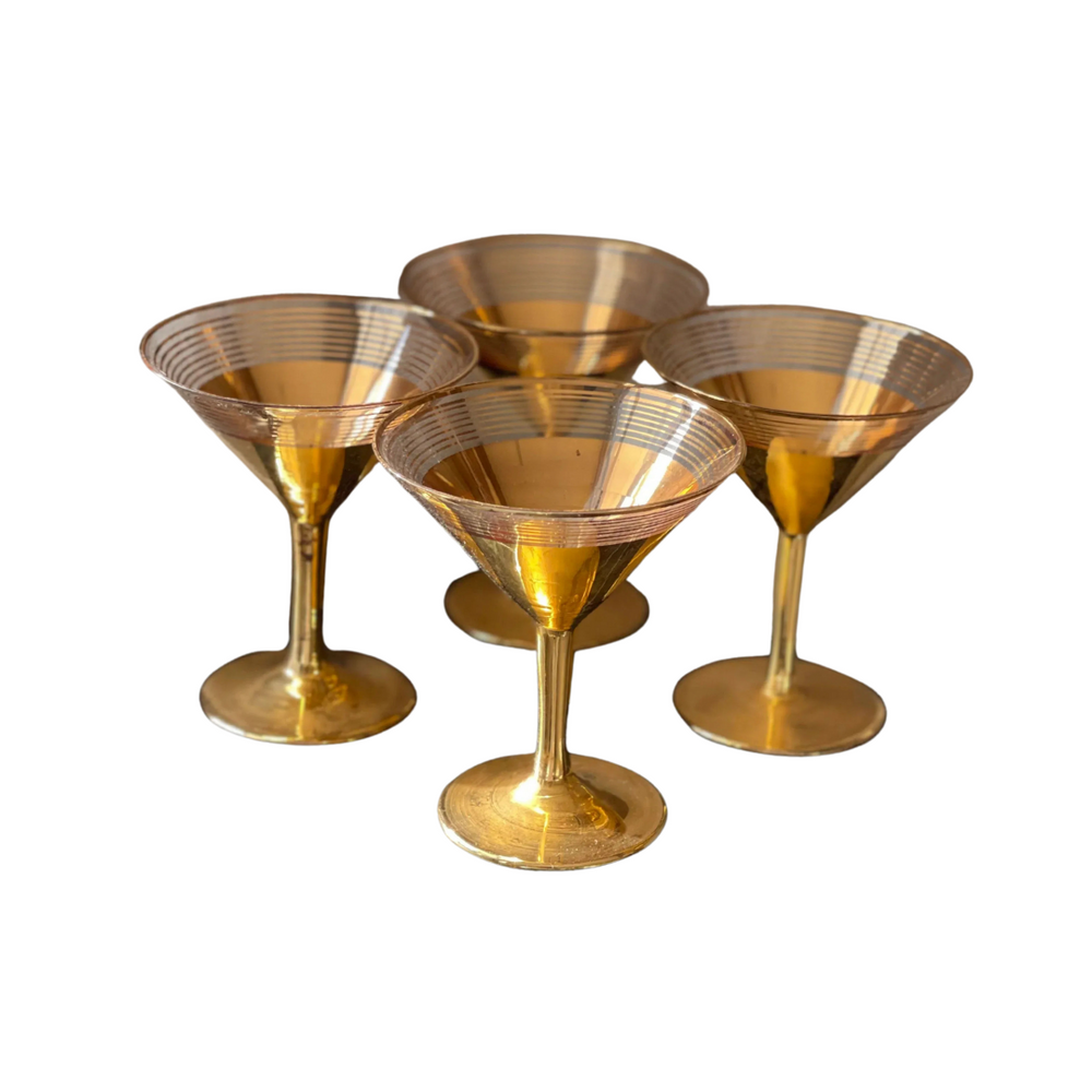 Gold Set of 4 Martini Glasses