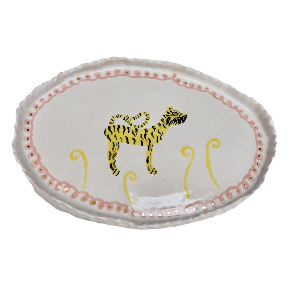 Decorative Handmade Ceramic Oval Tiger Plate