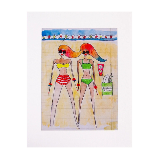 Giclee Print Of 2 Girls On The Beach With Rainbow Hair