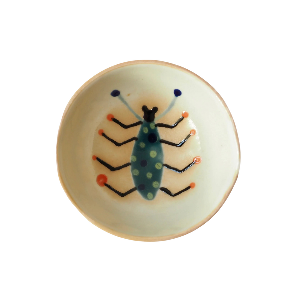 Handmade Mini Green Spotted Beetle Porcelain Ceramic Ring Dish