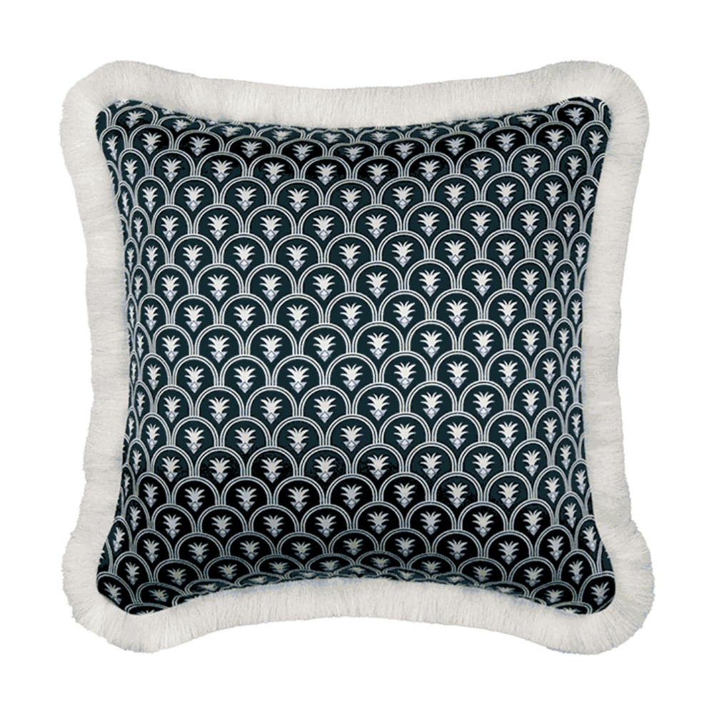 The Fontana Cushion - Dark Blue with Fringing