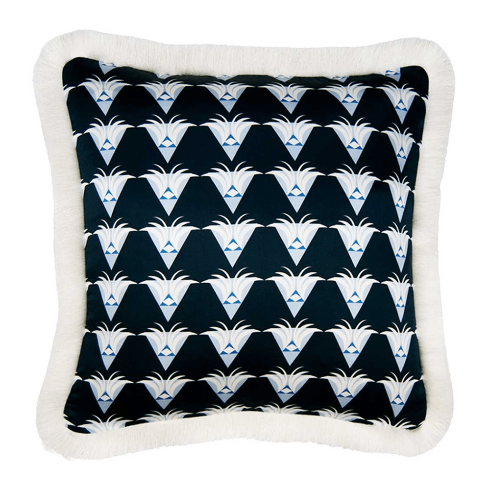 The Nightingale Cushion - Dark Blue with Fringing