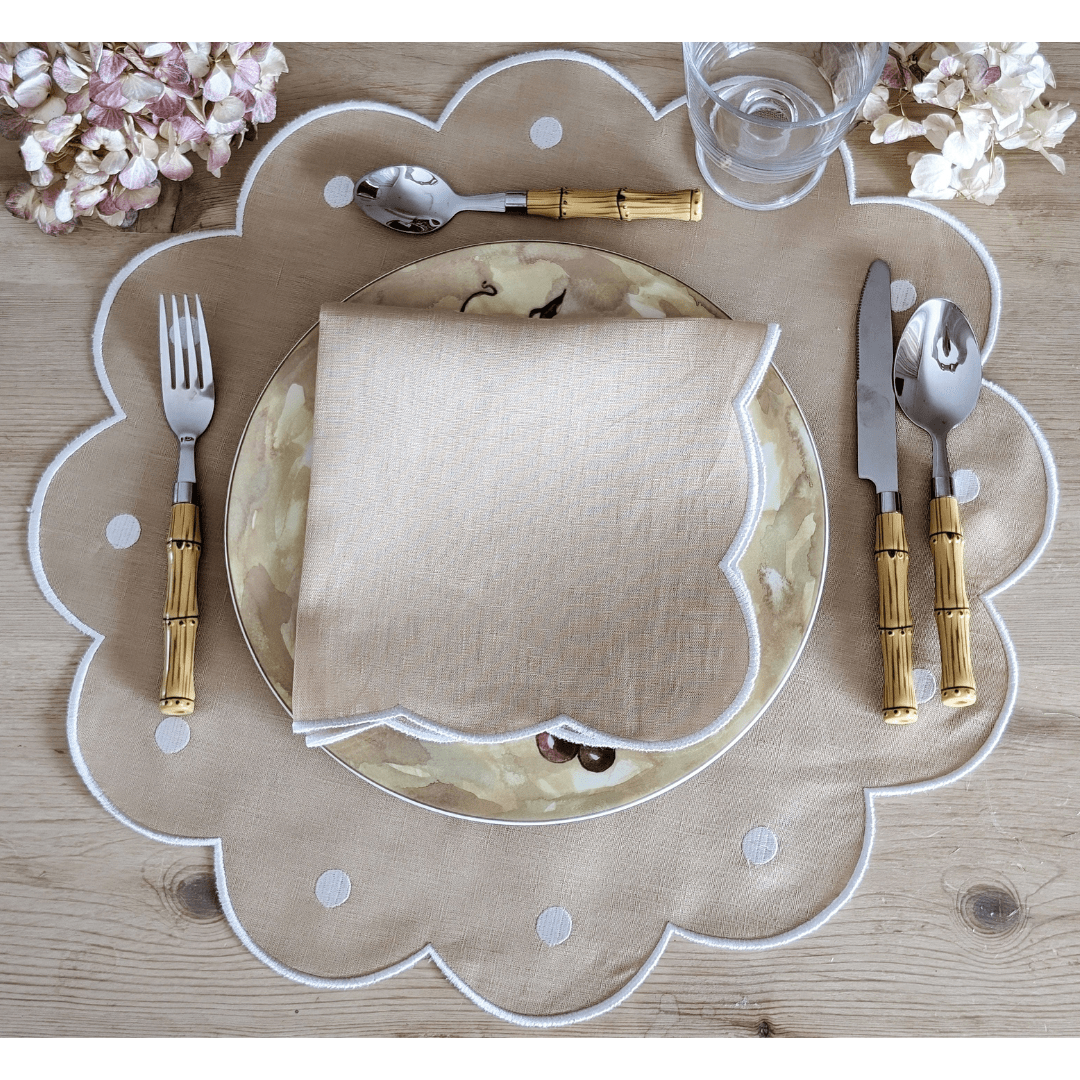 Capri- Beige Scalloped Linen Placemat and Napkin Set