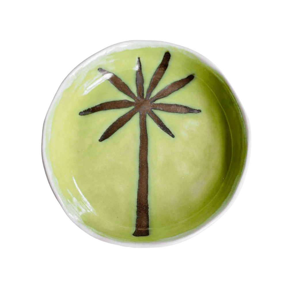 Handmade Green And Gold Ceramic Palm Tree Ring Dish