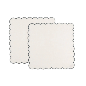 The White and Slate Blue Linen Scalloped Napkins (Set of 2)