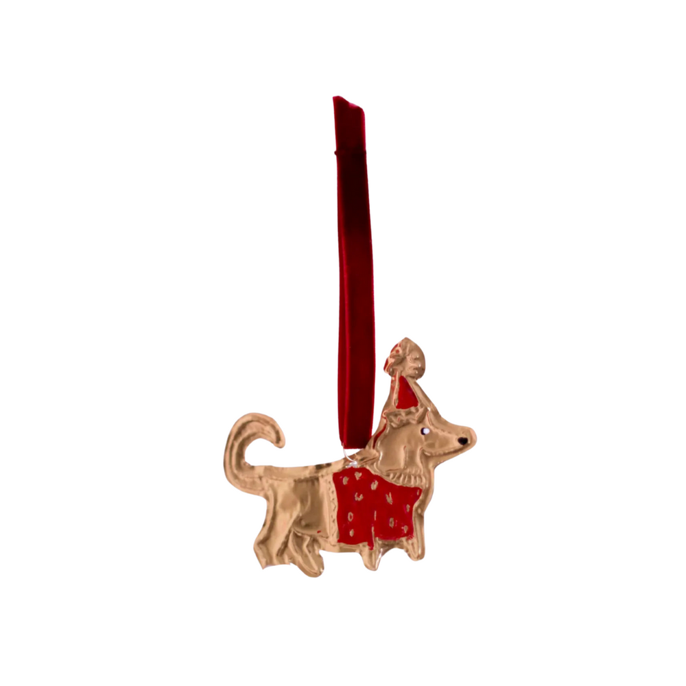 Gold Embossed Christmas Dog Ornament