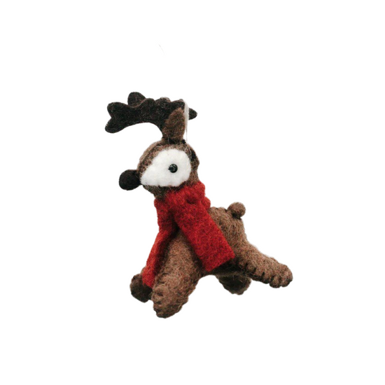 Brown Reindeer Felt Holiday Ornament