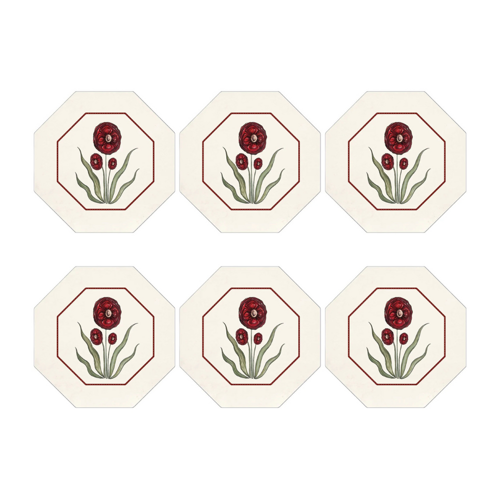 Set of 6 Opium Poppy Hexagon Placemats