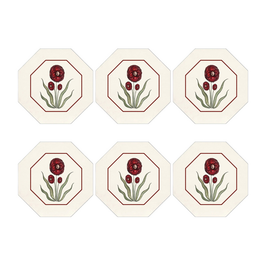 Set of 6 Opium Poppy Hexagon Placemats