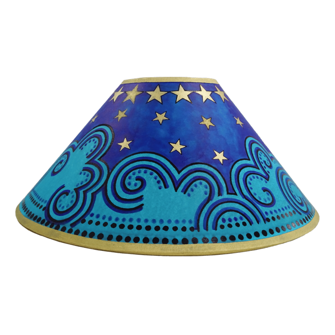 Clouds & Stars Hand Painted 14" Lampshade in Blue Gold