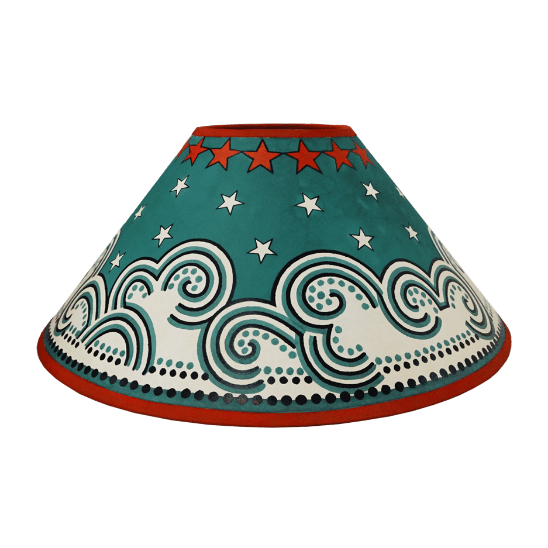 Clouds & Stars Hand Painted 14" Lampshade in Teal