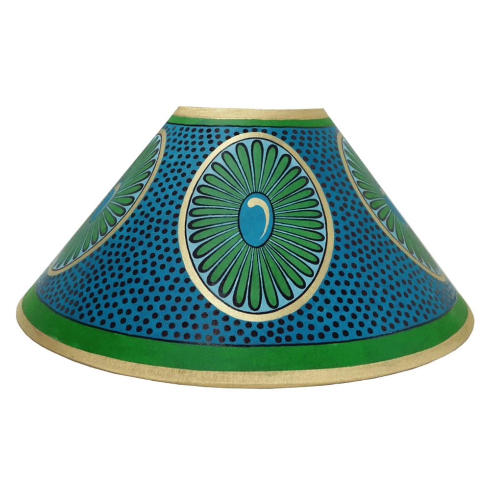 Daisy Hand Painted 14" Lampshade in Green Teal Gold