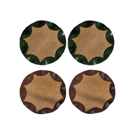 Set of 4 Green & Brown Wavy Scalloped Side Plates