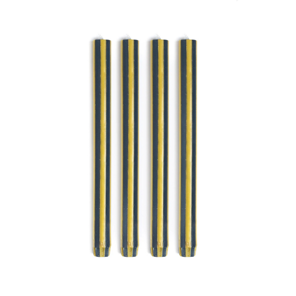 Stripe Dinner Candles - Chartreuse Green / Charcoal