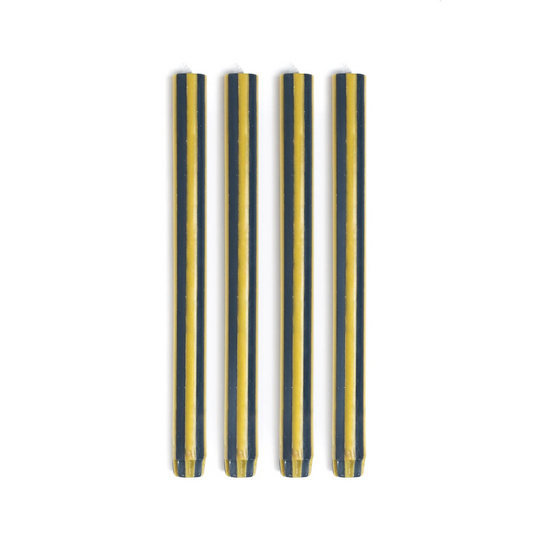 Stripe Dinner Candles - Chartreuse Green / Charcoal