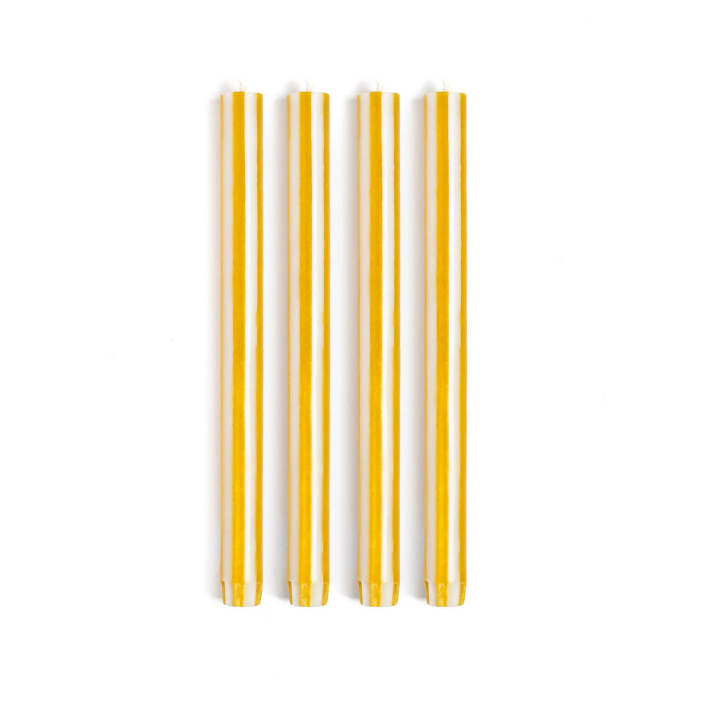 Stripe Dinner Candles - Mustard / White